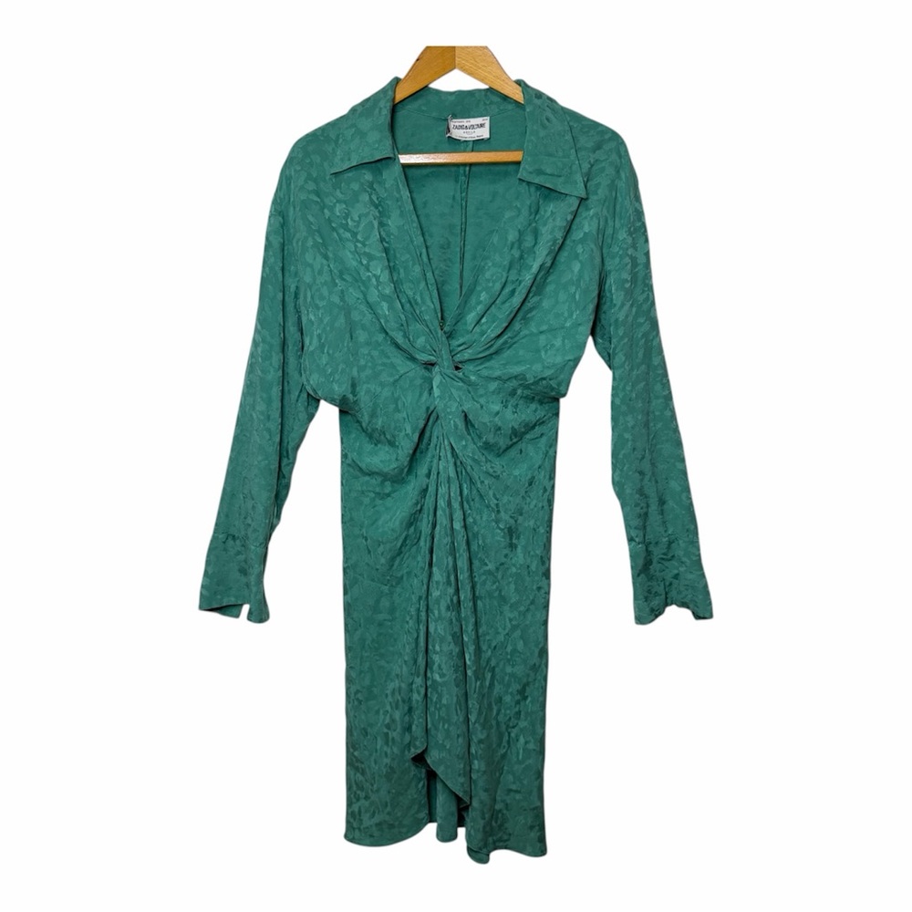 Zadig & Voltaire Silk Dress Green Jacquard Leopard Print Twist M French Fashion